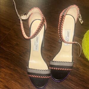 Jimmy Choo Women's Black and Pink Strappy Heels